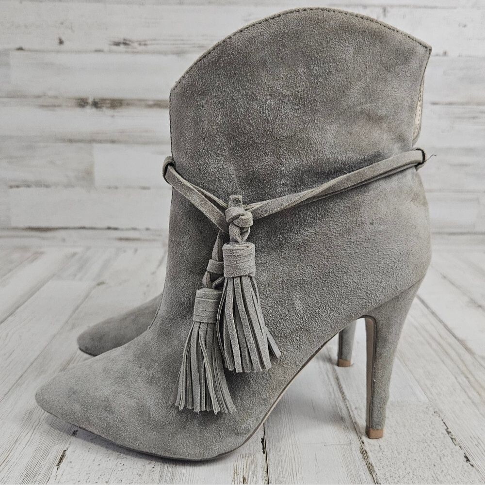 RAYE x StoneColdFox Gray Heeled Tassel Boots Western Bohemian Sz 7